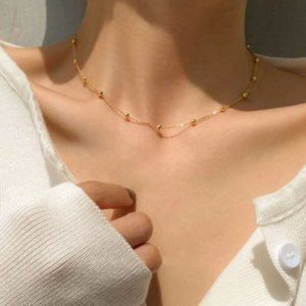 *NEW 925 Sterling Silver Simple Bead Necklace B7